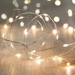 Lights4fun Guirlande Lumineuse à Piles avec 20 Micro LED Blanc Chaud sur Câble Argenté Décoration pour Intérieur Chambre Noël Mariage Fête Anniversaire