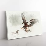 Big Box Art Eagle Attack in Abstract Canvas Wall Art Print Ready to Hang Picture, 76 x 50 cm (30 x 20 Inch), White, Grey, Brown