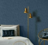 Muriva Linen Effect Texture Blue Slight Metallic Denim Fabric Effect Wallpaper