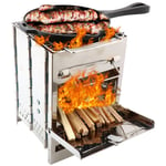 Ej.life - Camping Poêle en Acier Inoxydable Pliant Poêle à Bois Mini Barbecue Grill avec Sac de Transport pour Camping Randonnée Cuisine