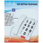 Tel UK 18045 Big Button Corded Telephone Desk Phone│Easy to Read│White