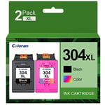 Coloran 304XL Printer Cartridges Multipack Replacement for HP 304 Cartridges Black and Colour for HP Envy 5030 5010 5000 5032 5020 DeskJet 2620 2622 2633 3730 3762 3732 3720(2-Pack)