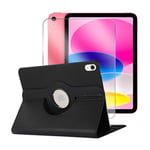 Etui housse protection pour iPad 10 2022 10.9 A2757, A2777 ,A2696 Coque rotative 360 degrés Noir + Film protection écran en Verre Trempé - IRIOS -