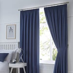 Fusion - Navy Blue Blackout Curtains W66 x L90 (168 x 229cm) - Pencil Pleat Curtains in Blue - 2x Panels - Thermal Curtains for Bedroom & Living Room - Pleated Curtains and Drapes in Dark Blue