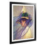 Big Box Art Framed Print of Edmund C. Tarbell The Blue Veil Design | Wall Art Picture | Home Decor for Kitchen, Living Room, Bedroom, Hallway, Black, A2 / 24.5x18 Inch / 62x45cm