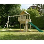 Aire de jeux bois kingswood tp toys tour / echelle / plateforme / bac a sable / toboggan / balancoire / fauteuil bebe h.306 cm