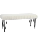 HOMCOM Banc Bout de lit Banquette en Tissu Bouclette Blanc avec Pieds épingle en métal Noir 118,5l x 46P x 49,5H cm crème