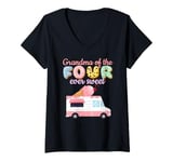 Womens Grandma of the FOUR ever Sweet ice-cream Truck 4th Birthday V-Neck T-Shirt