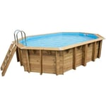 Kit Piscine hors sol en bois UBBINK - 490 x 300 x 120 cm - Ovale (Avec filtre à sable, échelle intérieure et échelle extérieure)