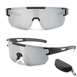 ZUMLLOMA Lunette de Cyclisme, Lunettes de Soleil de Sport Pour Homme Femme, Lunette de Velo Cyclisme UV-400, Lunette de VTT, pour Vélo, Course, Conduite, Pêche, Golf, Conduite (noir/argent)