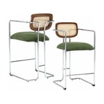 Tabourets de Bar Moderne Chaise de Bar Lot de 2 Chaise Haute Cuisine Pied Métal Chaise de Bar avec Dossier Rotin, Lin, Vert