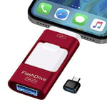 ZARMST USB Stick 256GB, 4 in 1 Flash Drive 3.0 High Speed Photostick, Memory Sticks External Storage Pen Drive for Phone/Pad/Android/PC, Copy Photo Videos Files With One Click (Red)