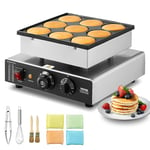 VEVOR Appareil à Pancake 9PCs 76 mm, Crêpière Commerciale 850 W, Appareil à Poffertjes Dorayaki en Acier Inoxydable Antiadhésif, Température et Temps Réglable, pour Cuisine à Domicile, Restaurant, Sna