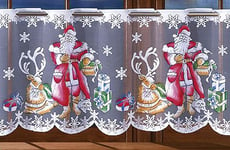 Christmas Santa Claus Hand-Painted Jacquard Cafe Net Curtain Window Decoration (Multi, L: 50 cm, 20 in)