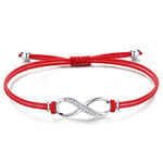 Jrêveinfini Infini Bracelet Femme Enfant Fille Argent 925, Tressé Bracelet Amitié Porte Bonheur Femme, Personnalisé Rouge Bracelet Cordon Cuir Maman, Cadeau Fete des Meres Anniversaire Femme