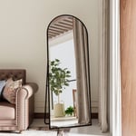 Miroir sur Pied Arrondi avec Cadre en Métal Miroir sur Pied HD Grand pour Salon, Chambre et Dressing Miroir Noir 165x60cm