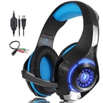 Beexcellent Stereo Gaming Headset for PS4 PC Xbox One Controller Bass Surround LED Light Noise Cancelling Headphones with Mic Blue