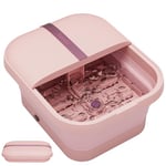 Beinilai Collapsible Foot Spa and Massager with Heater and Bubbles,Foot Bath with Six Massage Rollers,Vibration and Red Light,Foot Soak Tub with Pumice Stone(Pink)