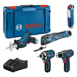 KIT 5 OUTILS Bosch Professional : GSR 12V15 + GOP 12V28 + GDR 12V105 + GSA 12V14 + GLI 12V300 + 3x2,0Ah + Chargeur,XLBoxx-0615990N1D