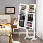 Armoire à Bijoux sur Pied, Lumières LED, Armoire Verrouillable, Miroir Pleine Longueur Éclairé, Blanc CW55931