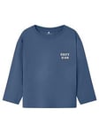 Name It Mini Boys Skateboarding Back Print Long Sleeve Tshirt - Bijou Blue, Blue, Size 3-4 Years