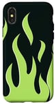 Coque pour iPhone X/XS Motif flammes vert citron, fond noir