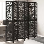 Room Divider 6 Panels Black Solid Wood Paulownia vidaXL