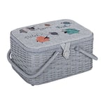 Hobby Gift Sewing Craft Hobby Storage Box, Wicker Basket Style with Embroidered Lid, Knit Happens