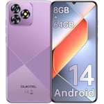 OUKITEL C53 Mobile Phones 2024, 6.6" HD+ Waterdrop Screen Android 14 Phone, 4300mAh Smartphone, 8GB+64GB/1TB Octa Core, 13MP Main Camera, 4G Dual SIM Free Unlocked, Face ID/GPS/3.5mm Jack, Purple