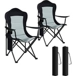 Woltu - 2x Chaise de Camping Pliable et Portable, Chaise de Pêche, Chaise Plage Légère, Chaise de Jardin Exterieur, Noir+Gris Clair