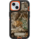 OtterBox Coque Defender Series pour iPhone 15, iPhone 14 et iPhone 13 – Realtree Edge (orange flamboyant/noir/RT Edge), robuste et durable, avec protection des ports, comprend une béquille à clip pour