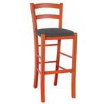 Tabouret Haut En Bois Orange H 73 Cm Rustique Avec Assise Similicuir Anthracite