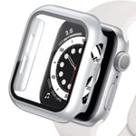 Glas+Matt Watch Cover för Apple Watch Case 45mm 41mm 44mm 40mm 42mm 38mm Bumper+Screen Protector för Iwatch SE 8 7 6 5 4 3 2 1 Silver 44MM Series SE 6 5 4