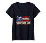 Womens Vintage Taekwondo Mom American USA Flag Sports The Kick V-Neck T-Shirt