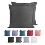 Komfortec 100% Coton Jersey Taie d'oreiller - Lot de 2-60x60 cm, Oreiller 150 g/m², Housse de Coussin, Anthracite