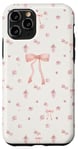 Coque pour iPhone 11 Pro Vintage Coquette Rose Bow & Floral sur Beige Soft Girl