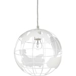 Lampe à suspension abat-jour boule globe monde métal luminaire plafond ø 30 cm, blanc - Relaxdays