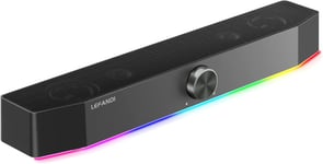 Enceintes Pc Haut-Parleur Bluetooth,Barre De Son Usb Filaire Son Surround Avec Lumieres Rgb,3.5 Mm Aux Pour Pc,Ordinateur Portable,Smartphone,Tablette,Noir