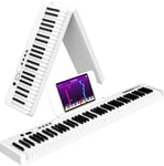 Pliable Piano Numérique Avec 88 Touches Semi-Lestées Et Batterie De 1800Mah Et Interface Usb Midi Support De Partitions Bluetooth Sacs Pour Clavier Câble Audio Casque Pédale De Sustain Blanc