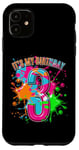 Coque pour iPhone 11 T-shirt 3ème anniversaire pour filles et garçons. Éclaboussures de peinture de 3 ans