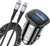 60w Chargeur Voiture Usb C-Pd 30w & Qc 3.0 Prise Allume Cigare Avec Câble Type C Vers C Adaptateur Allume Cigare Charge Rapide Pour Iphone 14 13 Pro Max, Samsung S23, Google Pixel 7 6 Pro