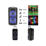 SONO ENCEINTE PORTABLE 200W SUR BATTERIE /SD/USB/BT/MP3 + TWS LEDS RGB et entrée MICRO KARAOKE