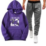 ZGRW Bulls Jordan Ensemble de vêtements de sport à capuche pour homme Violet Taille XL