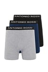 ANTONIO ROSSI (3-Pack) Men's Longline Boxer Shorts, Shorts Multipack with Elastic Waistband, Breathable, Soft Boxers for Everyday Wear, Cotton Rich, Comfortable Underwear, Black, Navy, Grey, S