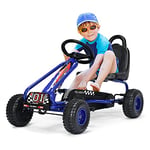 DREAMADE Kart à Pédale Enfant, Go-Kart d’Extérieur avec Charge Maximale 25KG, Siège Réglable, Frein, 4 Roues pour 3-6 Ans Enfants, Filles, Garçons (86 x 50 x 55 cm, Bleu)