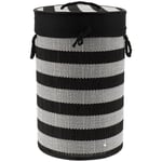 Paniere a linge pliable bambou et coton avec couvercle - noir blanc Tendance