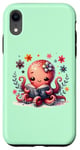 Coque pour iPhone XR Livre de lecture sur fond vert avec une jolie pieuvre rose