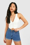 Petite Mid Wash Denim High Waisted Turned Up Hem Shorts