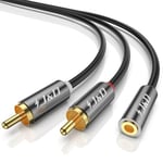 J&D Câble RCA Jack, Câble Adaptateur Cinch Audio Stéréo Plaqué Or de 3.5mm Femelle à 2 RCA Mâle Compatible avec HiFi Barre de Son Home Cinéma Enceinte, 0.9m