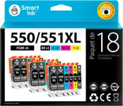 Compatible Cartouche d'encre de Remplacement pour Canon PGI 550 XL 550XL CLI 551 XL 551XL 18Pack(6 PGBK & 3 BK/C/M/Y) pour PIXMA MG5450 MX725 MX925 MG6450 MG5550 IX6850 MG5650 IP7250 IP8750(Q1205)